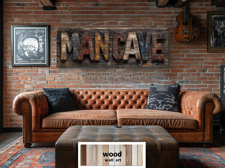 Man Cave Distressed Wood Sign Rustic Masculine Den Wall Art