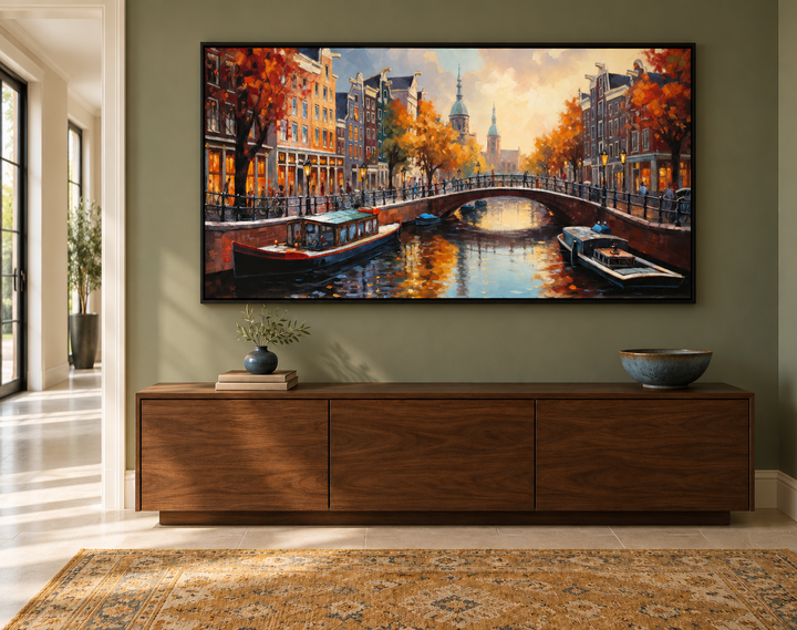 Amsterdam Canal Wall Art – Framed Canvas Print With Urban Sophistication Decor