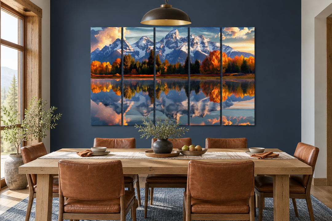Décoration murale à panneaux multiples en 5 pièces représentant les montagnes Grand Teton