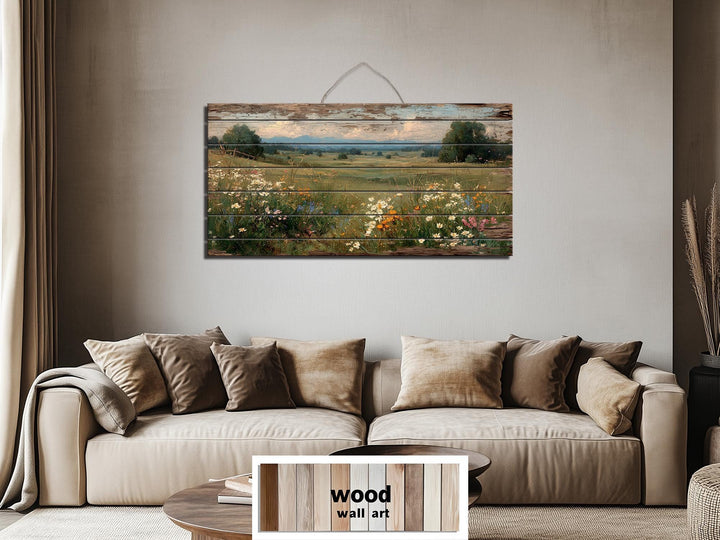 Rustic Wildflower Meadow Distressed Wood Wall Art