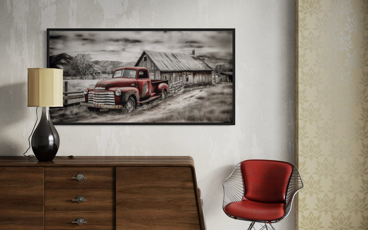 Red Truck And Barn Rustic Farmhouse Wall Decor in farmhouse