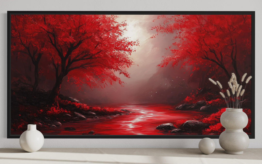 Red Nature Landscape Framed Canvas Wall Art close up