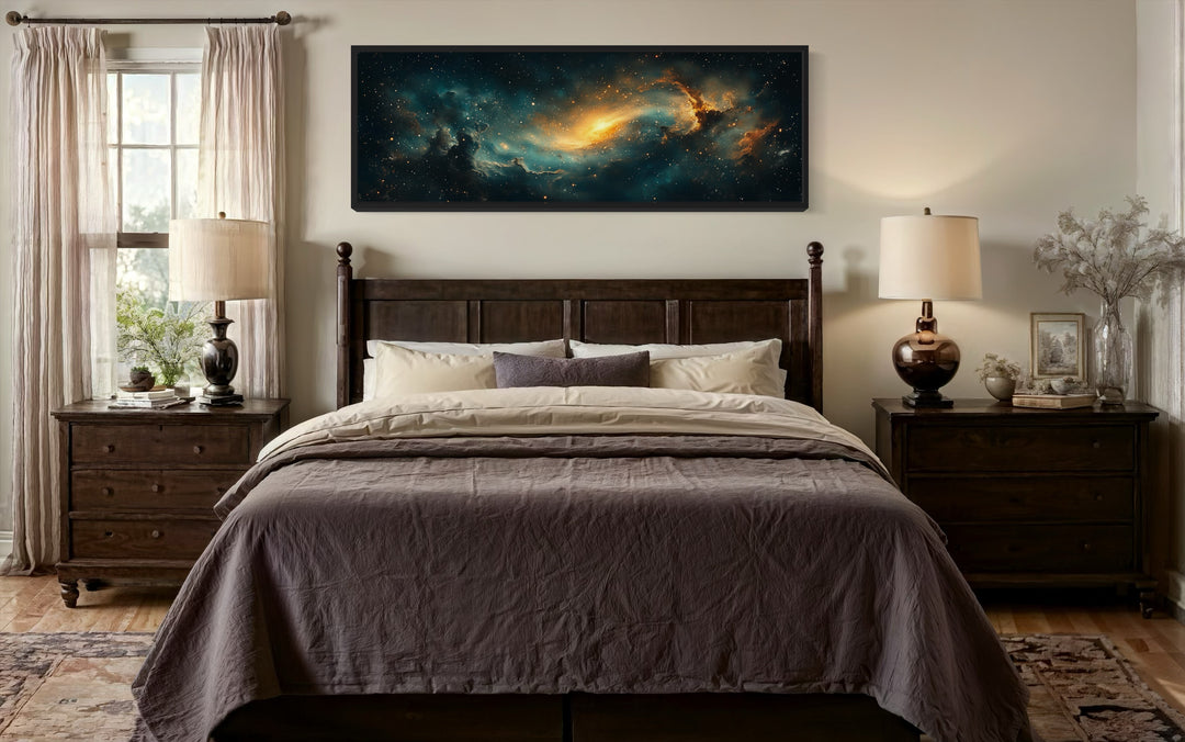 Cosmic Nebula Space Long Horizontal Canvas Wall Art For Man's Bedroom