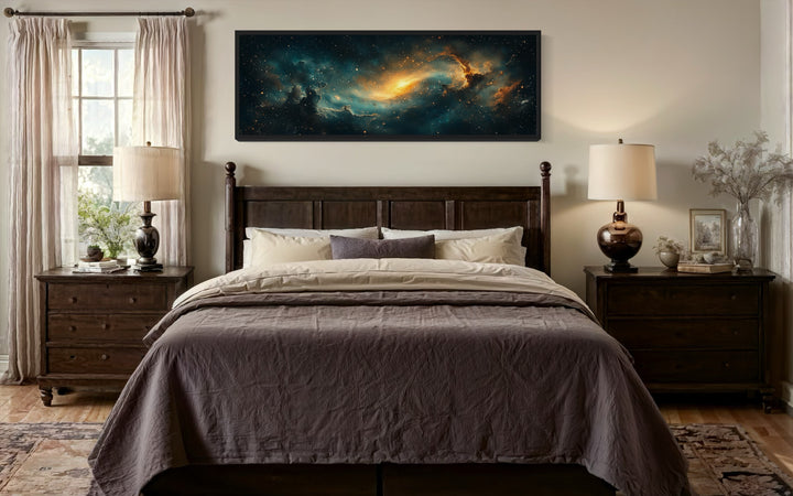 Cosmic Nebula Space Long Horizontal Canvas Wall Art For Man's Bedroom