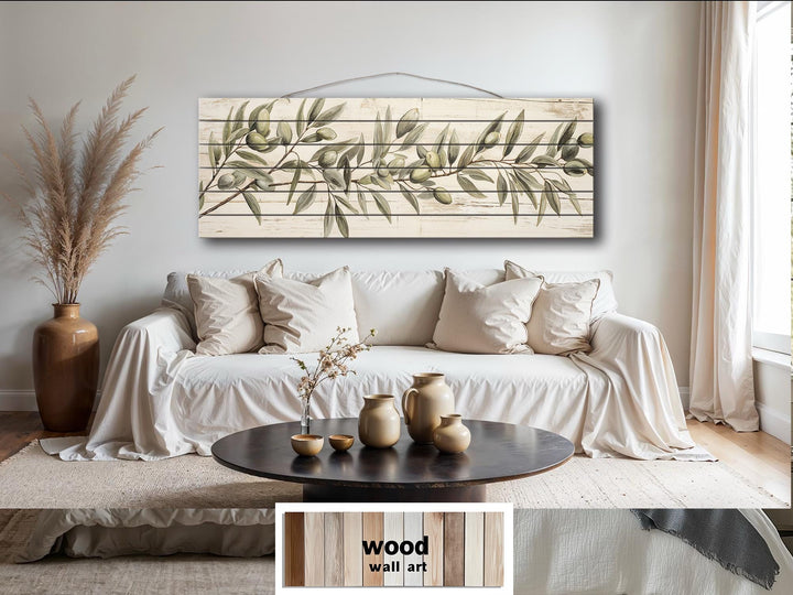 Sage Green Olive Branch Distressed Wood Wall Art