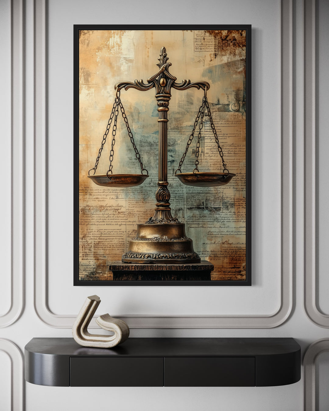 Scales Of Justice Legal Office Framed Canvas Wall Decor close up