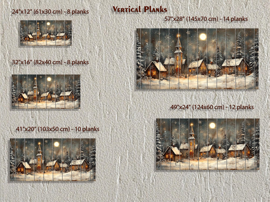 Rustic Christmas Snowy Village Distressed Wood Wall Art