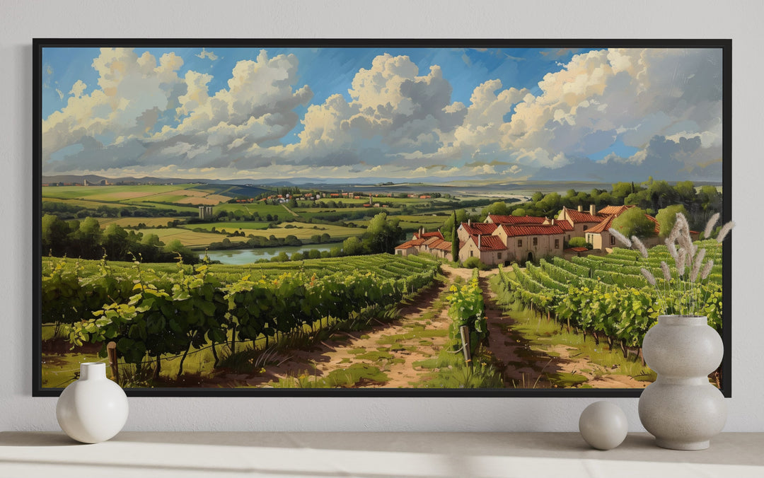 Tuscany Vineyards Italian Landscape Framed Canvas Wall Art close up