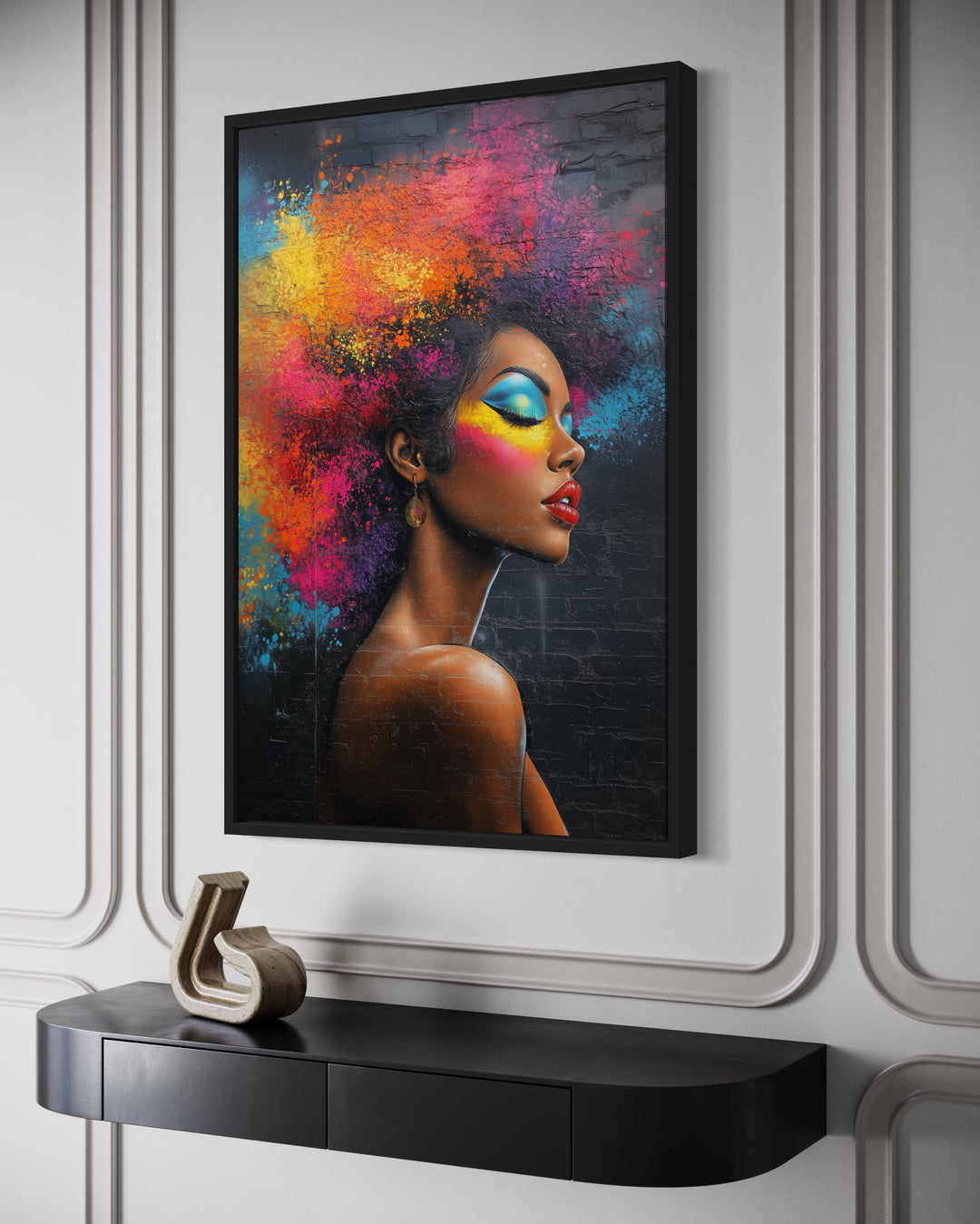 Beautiful Black Woman With Colorful Hair African American Hairdresser Canvas Wall Art side view