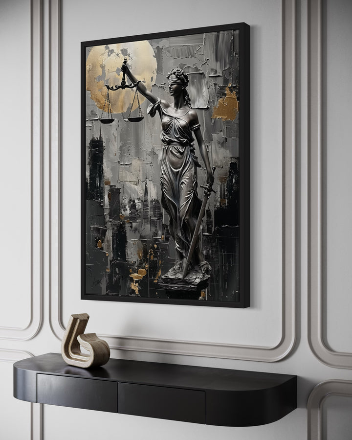 Modern Lady Justice Canvas Wall Art - Bold Legal Decor for Law Firms side view