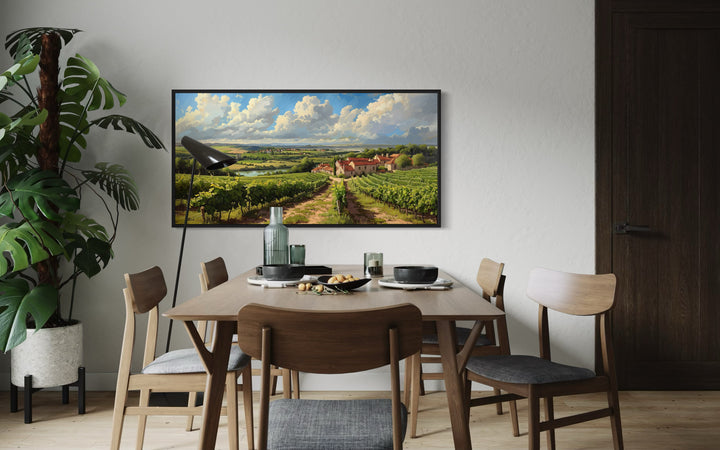 aTuscany Vineyards Italian Landscape Framed Canvas Wall Art in dining room