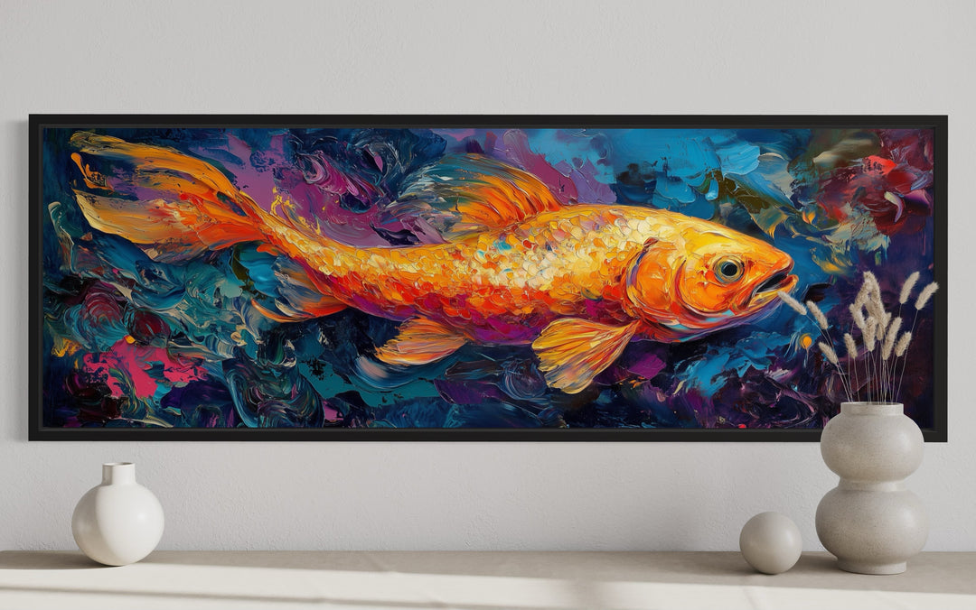 Colorful Abstract Goldfish Long Horizontal Framed Canvas Wall Art close up