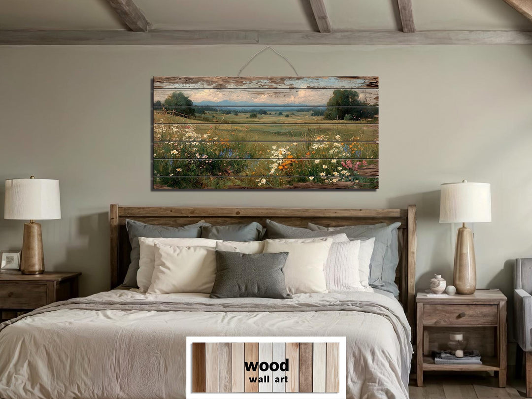 Rustic Wildflower Meadow Distressed Wood Wall Art