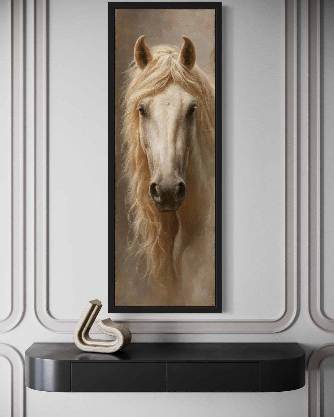 Tall Narrow Rustic Palomino Horse Canvas Print - Vertical Wall Art for Farmhouse Living Room Decor