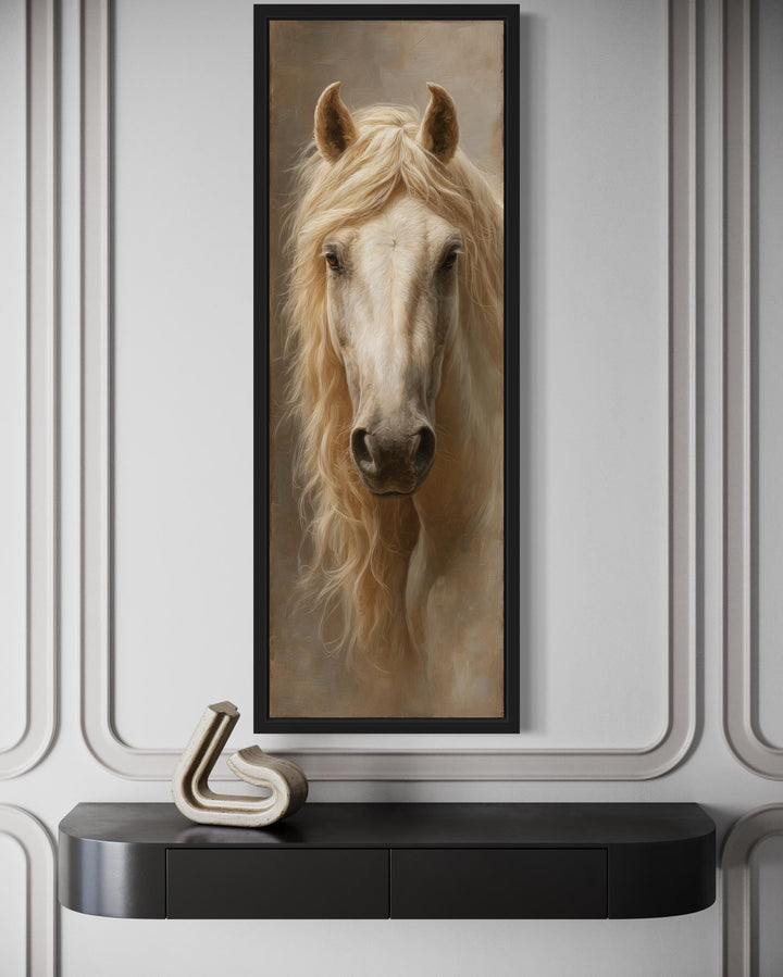 Tall Narrow Rustic Palomino Horse Canvas Print - Vertical Wall Art for Farmhouse Living Room Decor