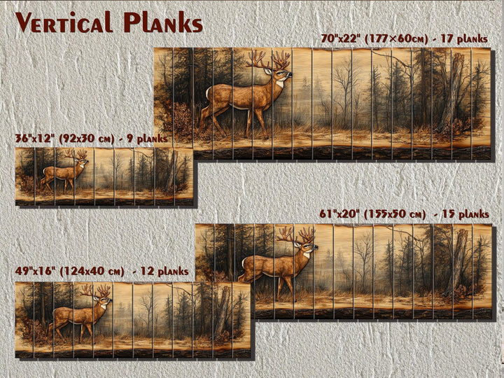 Deer In Forest Long Horizontal Distressed Wood Wall Art
