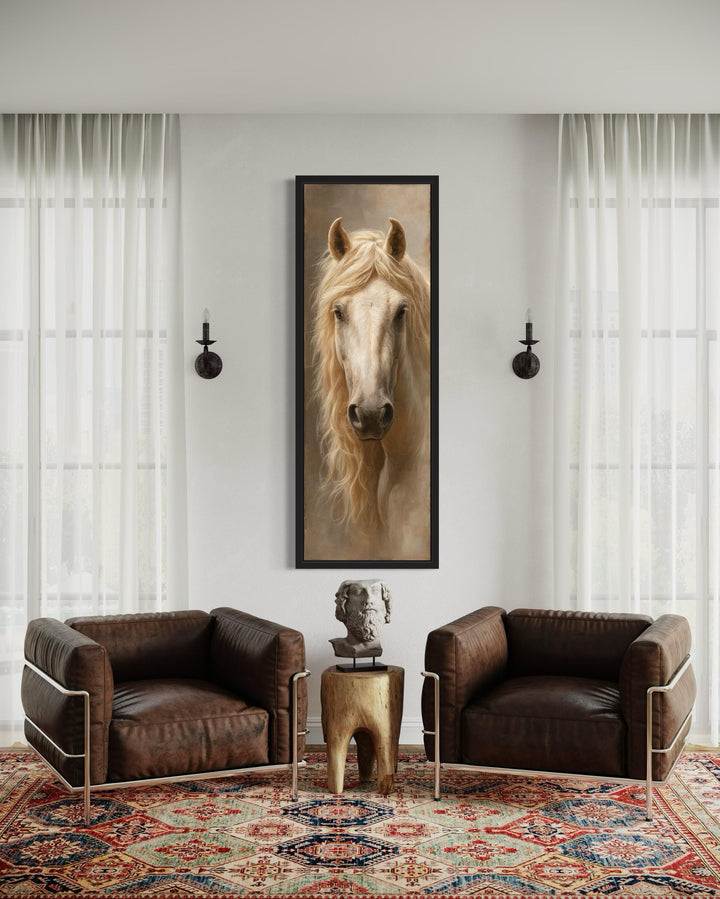 Tall Narrow Rustic Palomino Horse Canvas Print - Vertical Wall Art for Farmhouse Living Room Decor