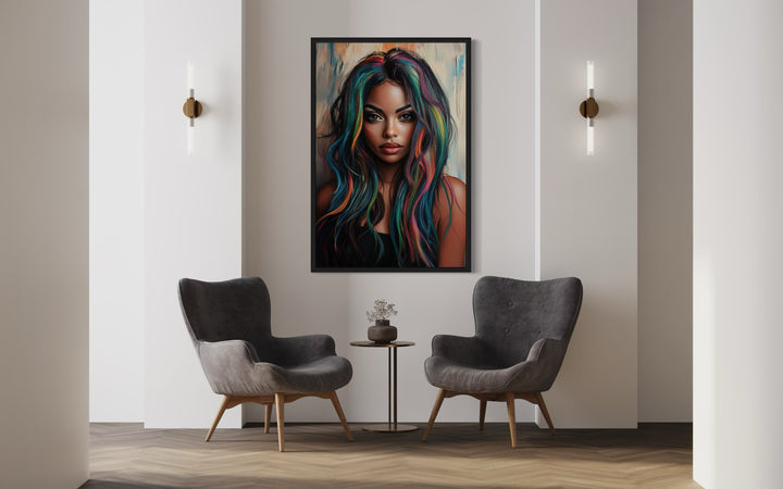 African American Woman With Rainbow Hair Black Hair Salon Canvas Wall Art in the salon