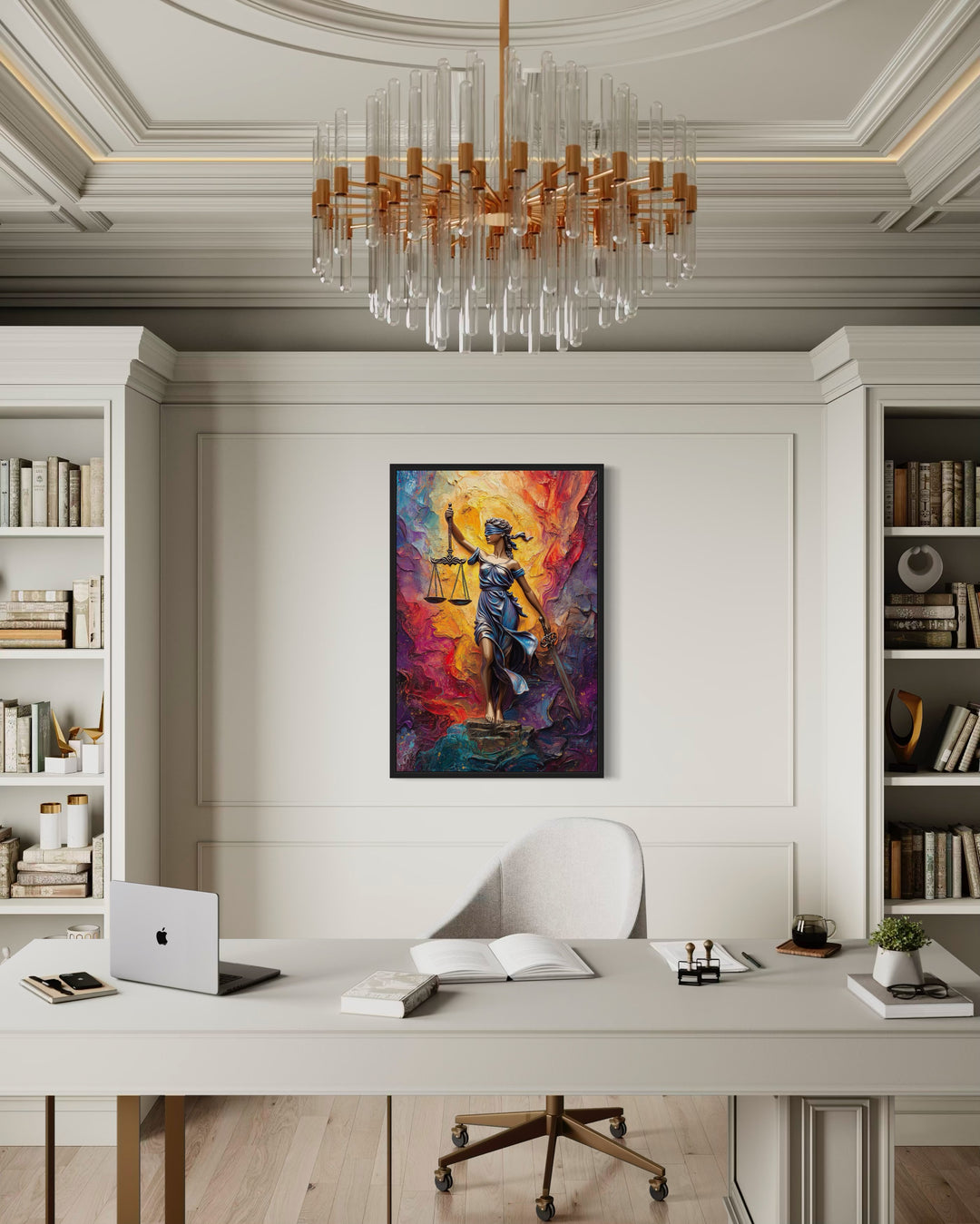 Lady Justice Colorful Abstract Wall Art - Vibrant Legal Themed Canvas Print in lawyer's office