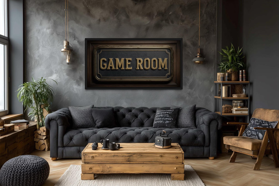 Game Room Vintage Sign Framed Canvas Wall Art