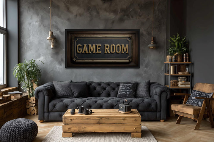 Game Room Vintage Sign Framed Canvas Wall Art