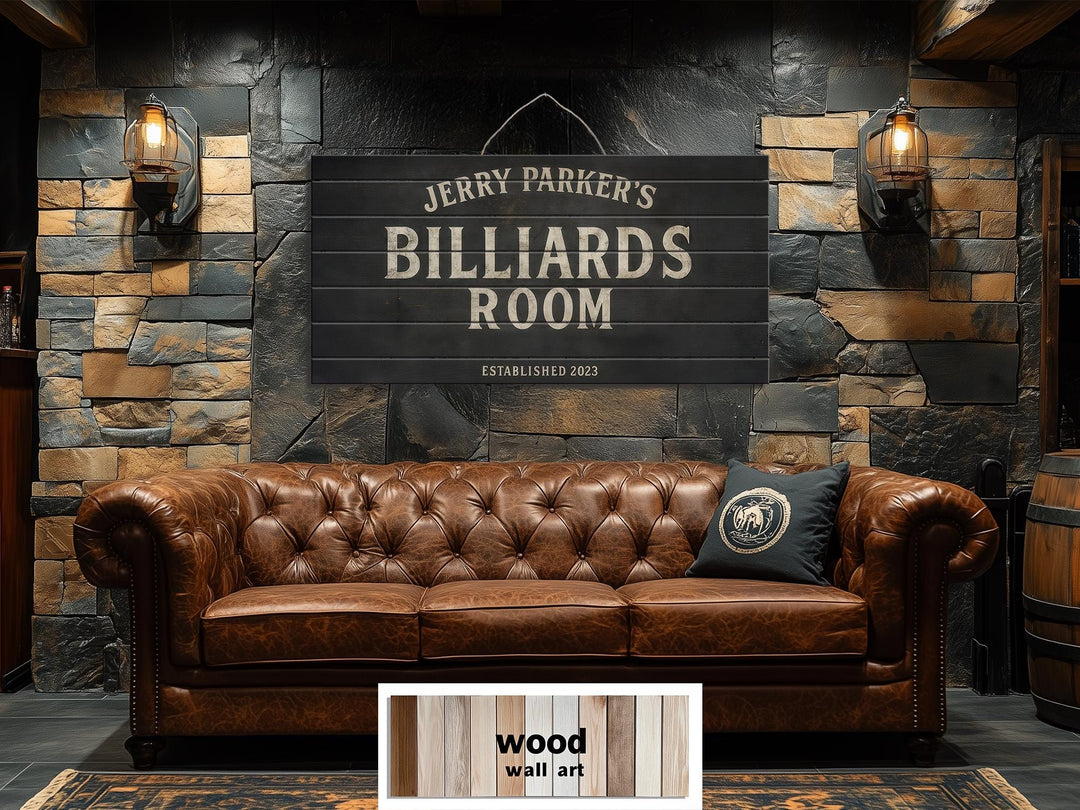 Custom Billiards Wall Art - Distressed Wood Sign | Personalized Pool Table Decor