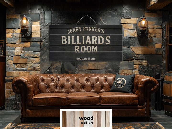 Custom Billiards Wall Art - Distressed Wood Sign | Personalized Pool Table Decor