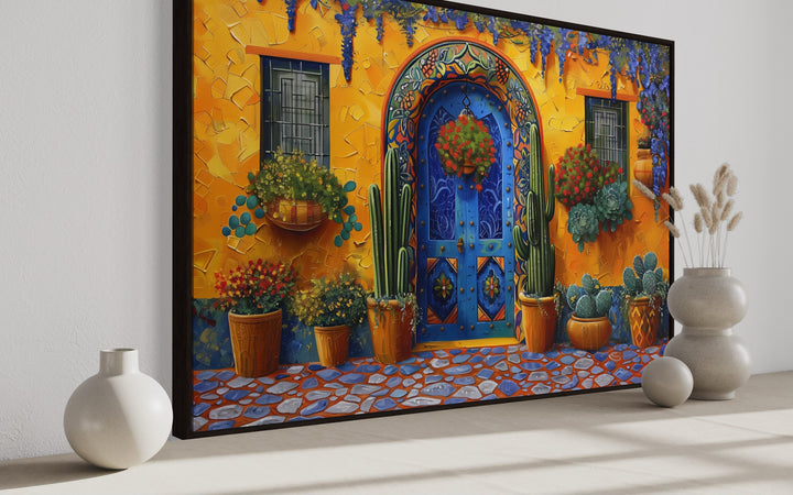 Mexican Door With Cacti Traditional Painting Framed Canvas Wall Art side view