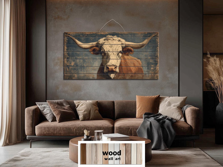 Longhorn Bull Wall Art - Rustic Wood Decor | Western Farmhouse Artwork