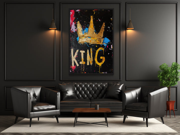 King Graffiti Wall Art - Crown Canvas Print in man cave