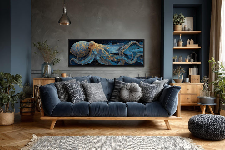 Octopus Horizontal Canvas Wall Art – Nautical Blue Ocean Decor | Coastal Living Room Art