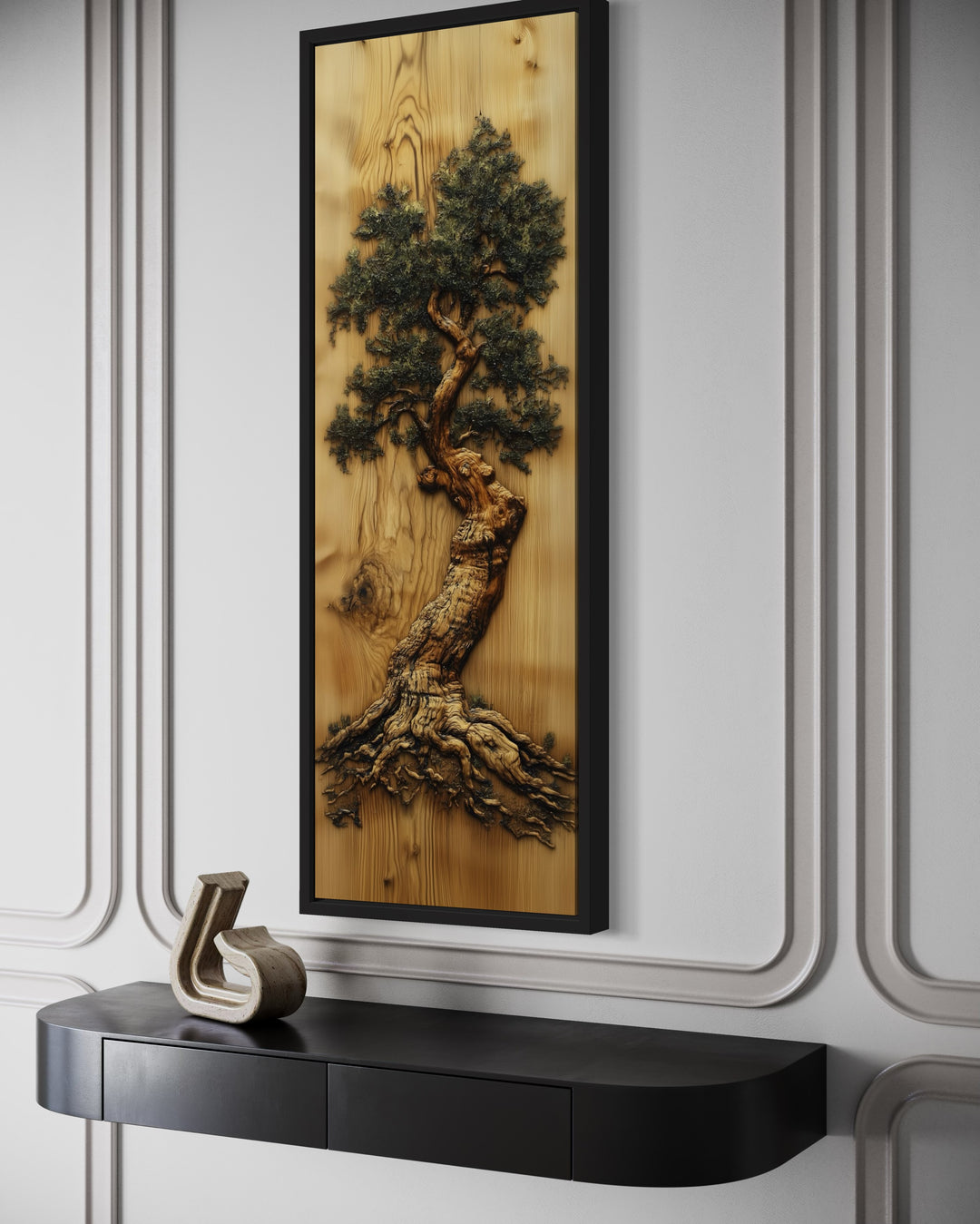 Oak Tree Painted On Wood Slice Vertical Framed Canvas Wall Art side view