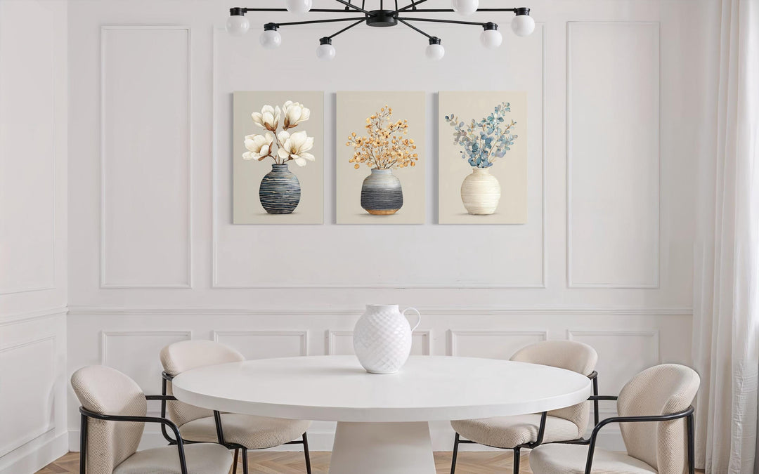 Dining Room Wall Art – Neutral Floral Canvas Set | Modern Minimalist Botanical Prints
