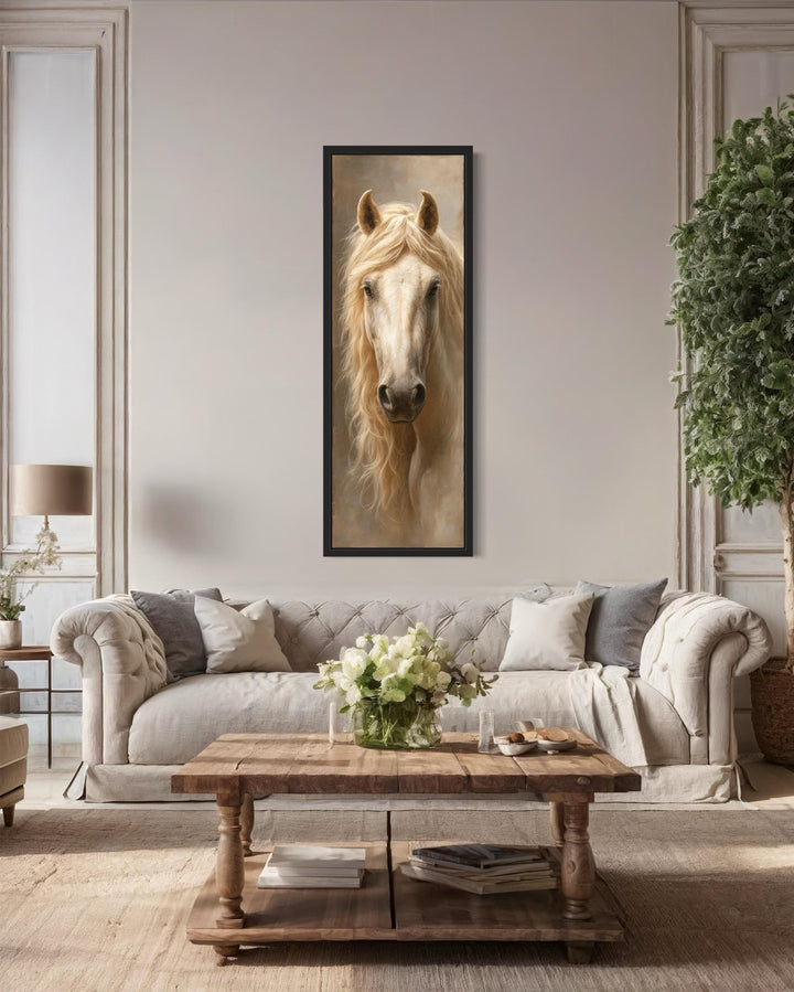 Tall Narrow Rustic Palomino Horse Canvas Print - Vertical Wall Art for Farmhouse Living Room Decor
