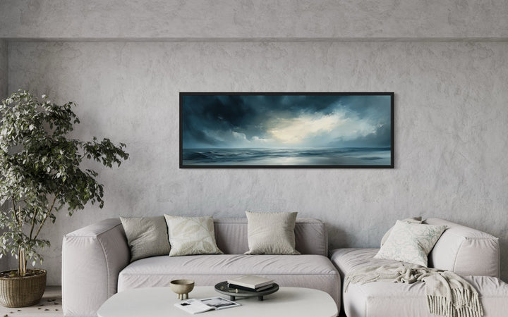 Stormy Horizon Over The Ocean Panoramic Canvas Wall Art in living room