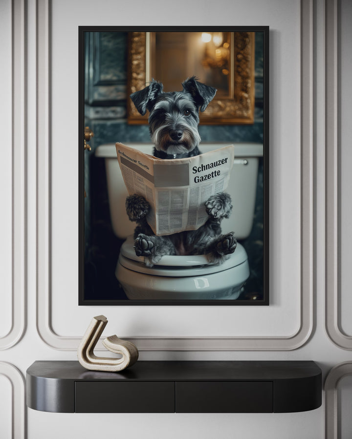 Miniature Schnauzer On The Toilet Reading Newspaper Picture close up