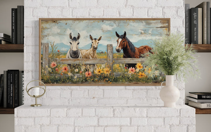 Rustic Horse and Donkey Country Farmhouse Canvas Wall Decor above fireplace