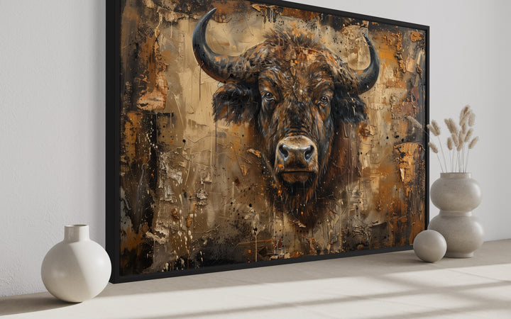 American Buffalo Head Abstract Painting Framed Canvas Wall Art side view