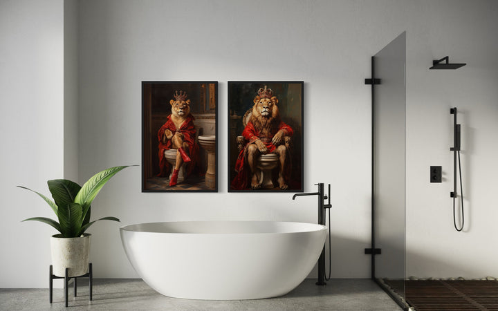 2 Piece Male Female Bathroom Picture - Lion King And Lioness Queen On Toilets