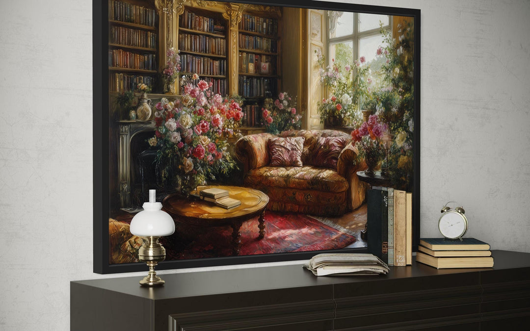Dark Academia Vintage Magical Library Floral Canvas Wall Art