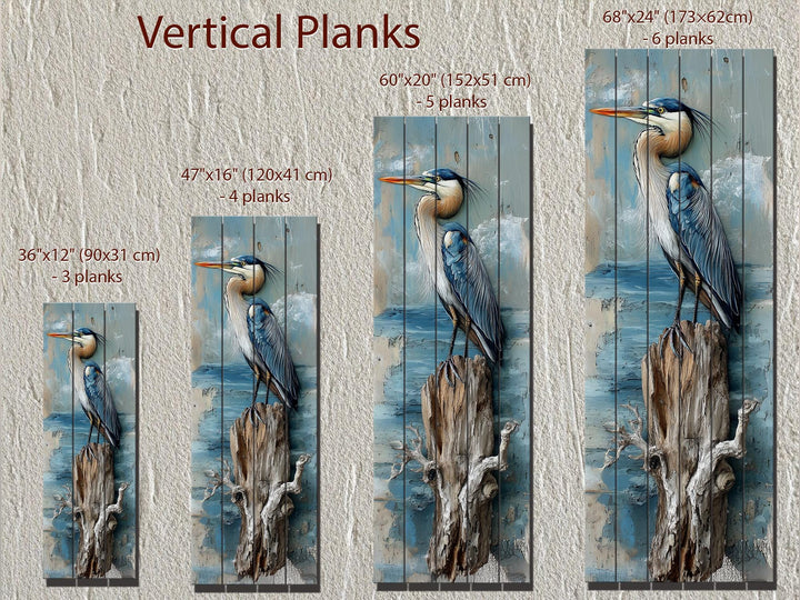 Vertical Blue Heron Wall Art - Distressed Wood Coastal Decor for Lake House