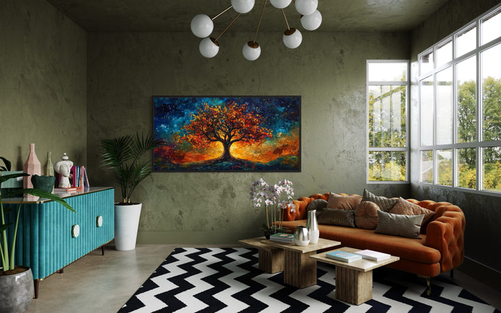 Colorful Yggdrasil Tree Of Life Framed Canvas Wall Art in living room