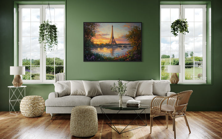 Eiffel Tower Across Seine River Framed Canvas Wall Art