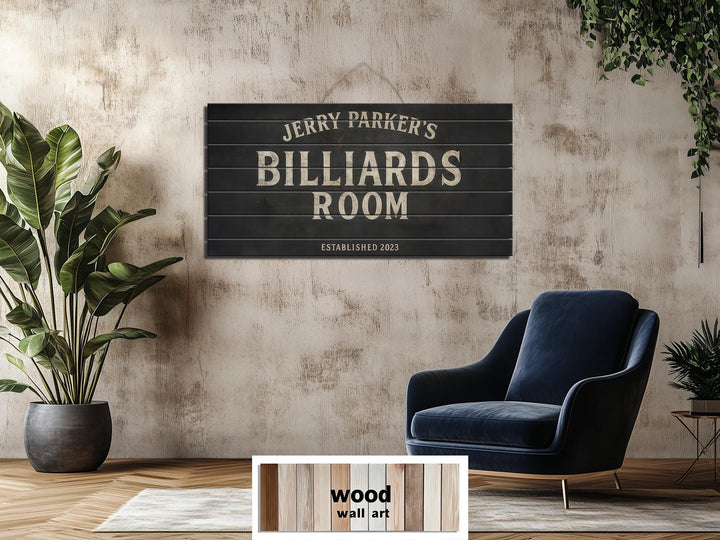 Custom Billiards Wall Art - Distressed Wood Sign | Personalized Pool Table Decor