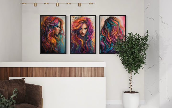 Rainbow Colored Woman wall art in hair salon