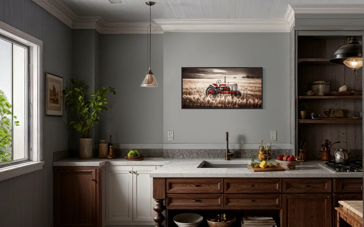 Red Tractor In The Wheat Field Rustic Farmhouse Wall Decor in the kitchen