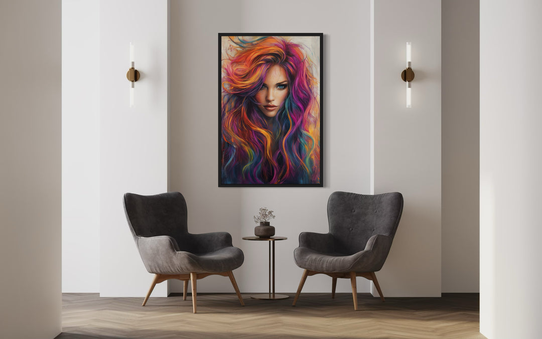 Hairdresser wall art Woman With Coloful Hair Painting in hair salon