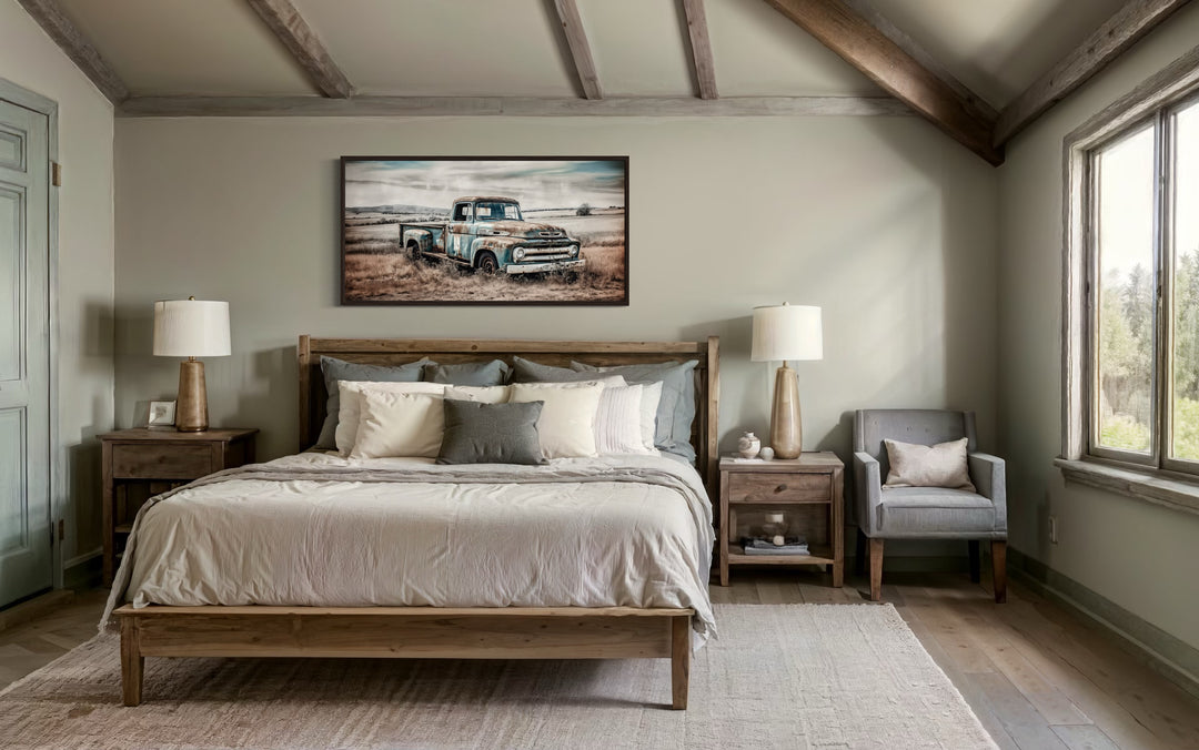 Old Blue Truck Rustic Chic Farmhouse Wall Decor in farmhouse bedroom