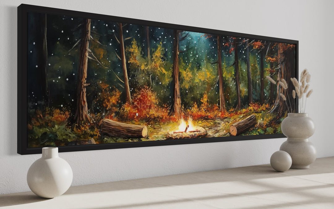 Forest Campfire Cozy Cabin Above Fireplace Mantel Wall Art side view