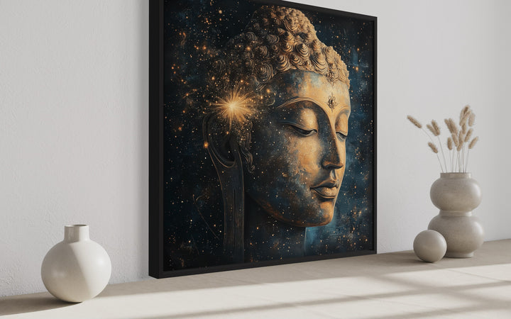 Golden Buddha in Cosmic Galaxy Canvas Art - Meditation and Zen Decor side view